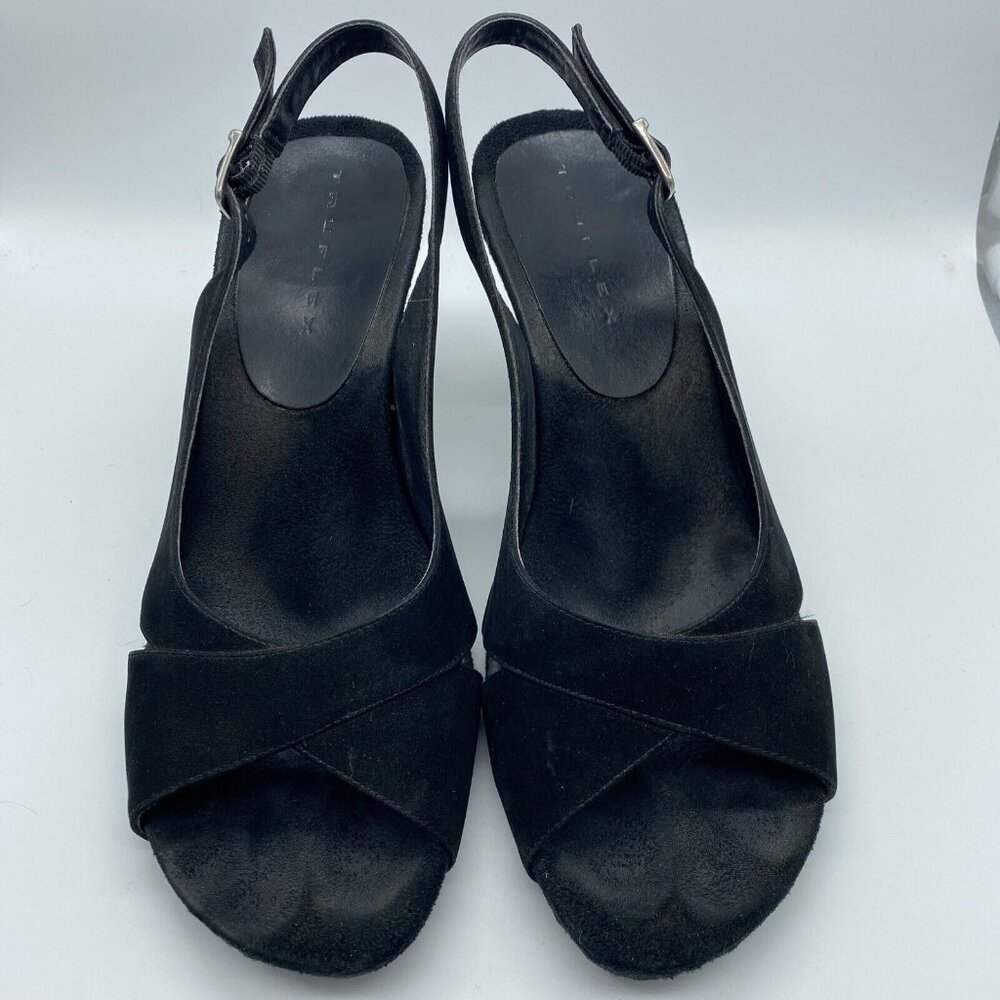 Truflex Black Suede Open Toe Sandal Size 8.5 Kohls Box ID 612 Enzo Strappy